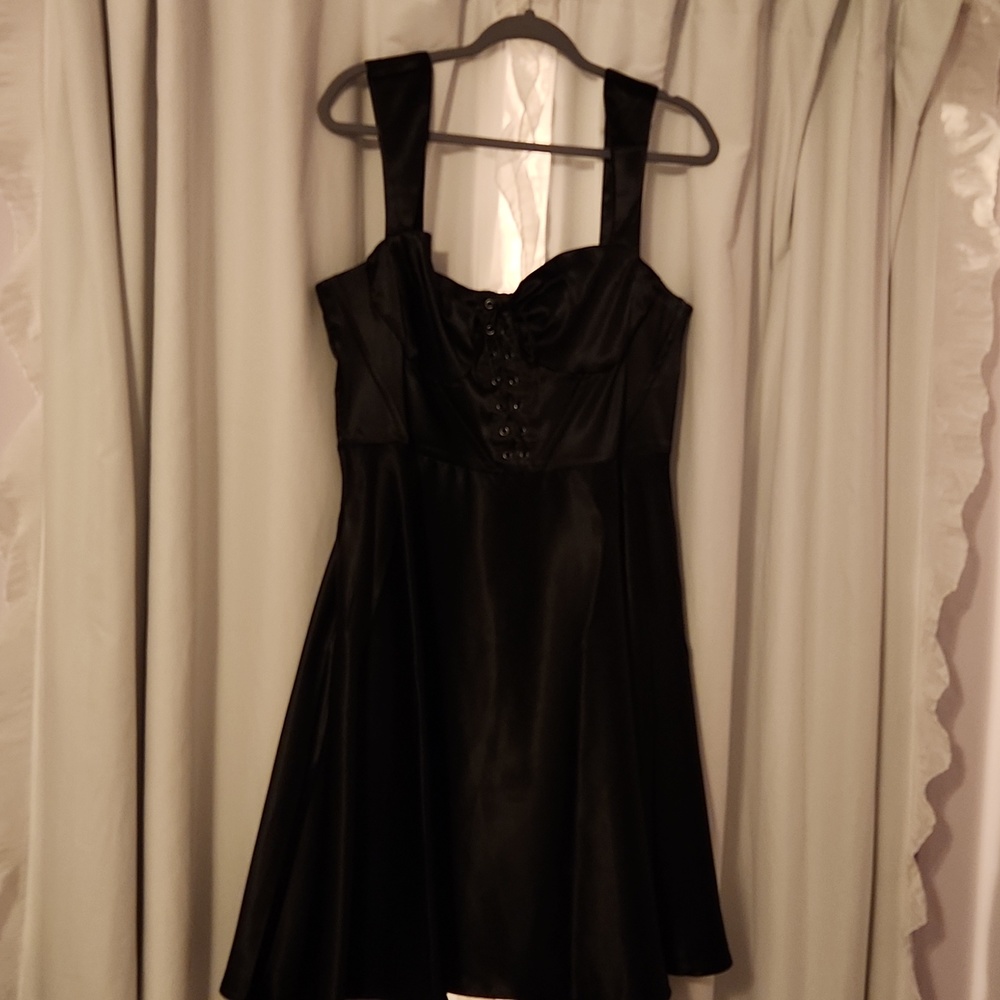 Black Unique Vintage Satin Dress XL 14